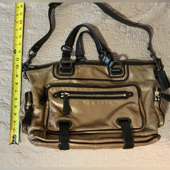 COACH Bronze Metallic Chocolate Brown Leather Shoulder Bag w Strap & Hangtag - Picture 4 of 14